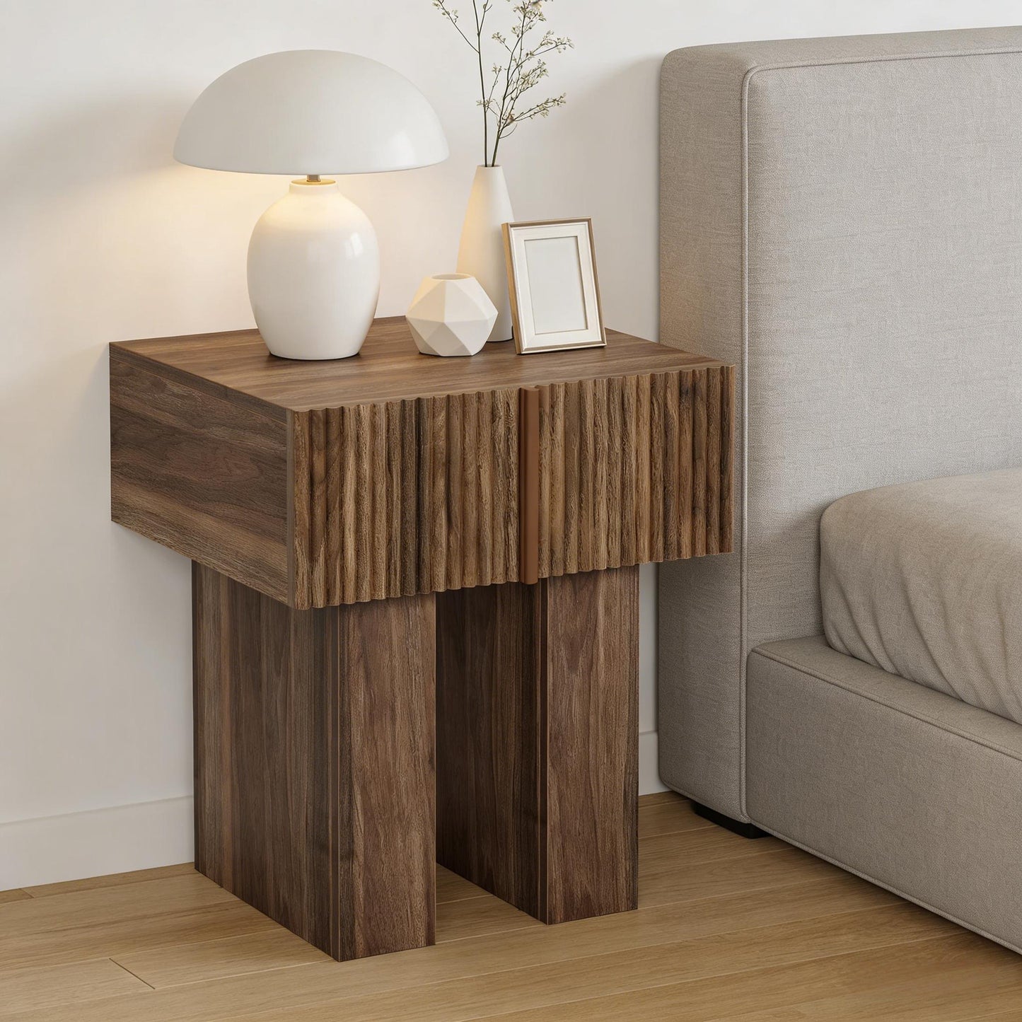 Rustic Brown Bedside Table - Stylish Nightstand with Storage