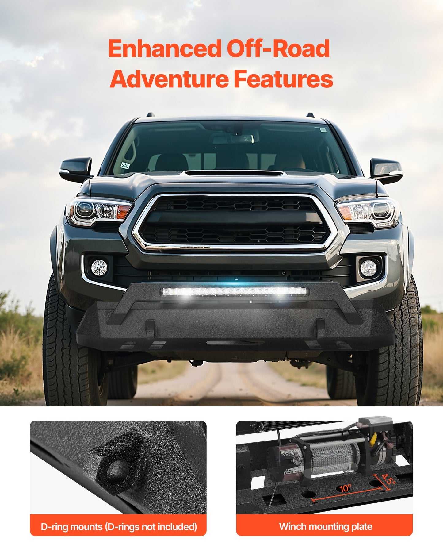 Toyota Tacoma Front Bumper with LED Light Bar for 2016-2023 Off-Road Pickup