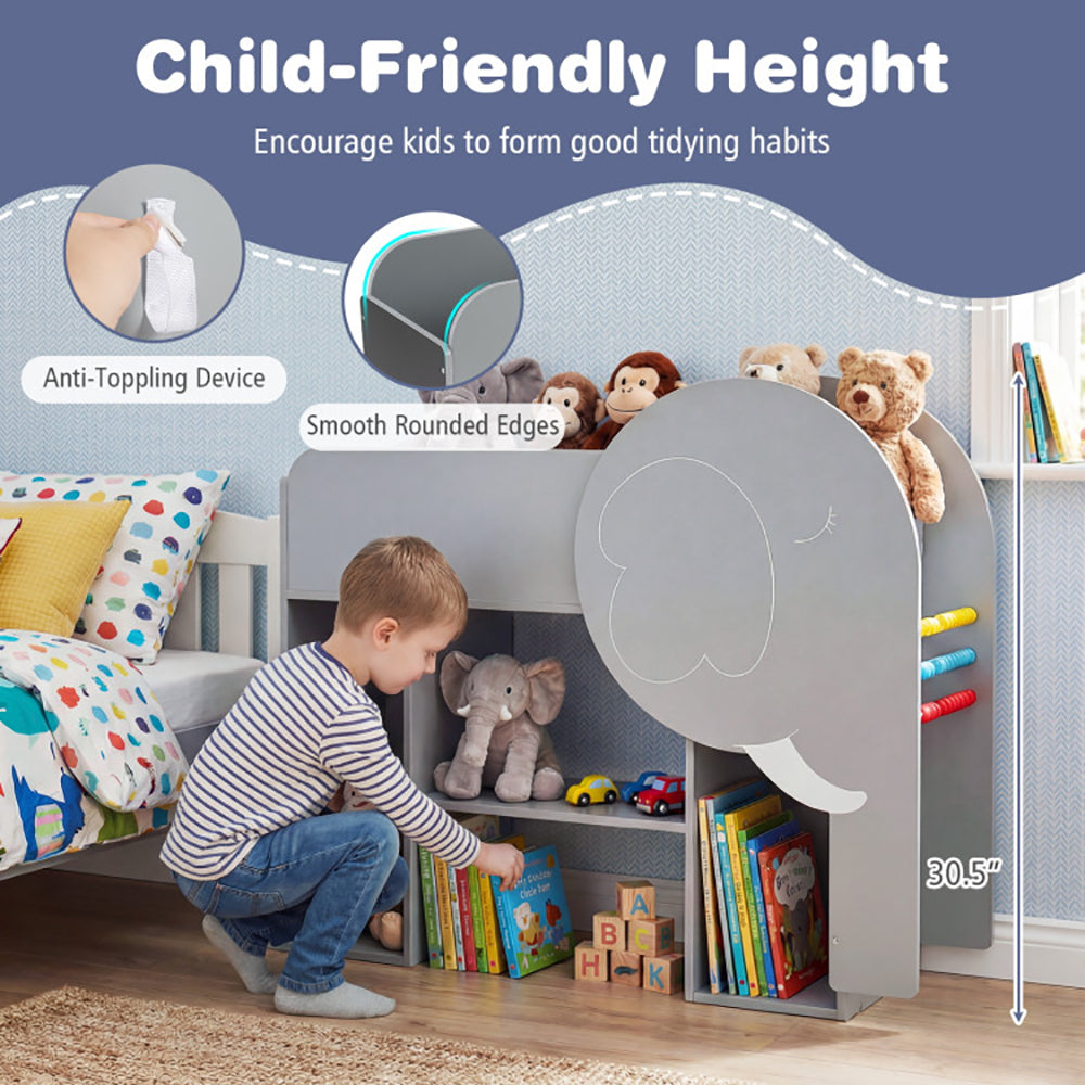 Montessori Bookshelf With Elephant Shape 3-Tier Toddler Toy Storage