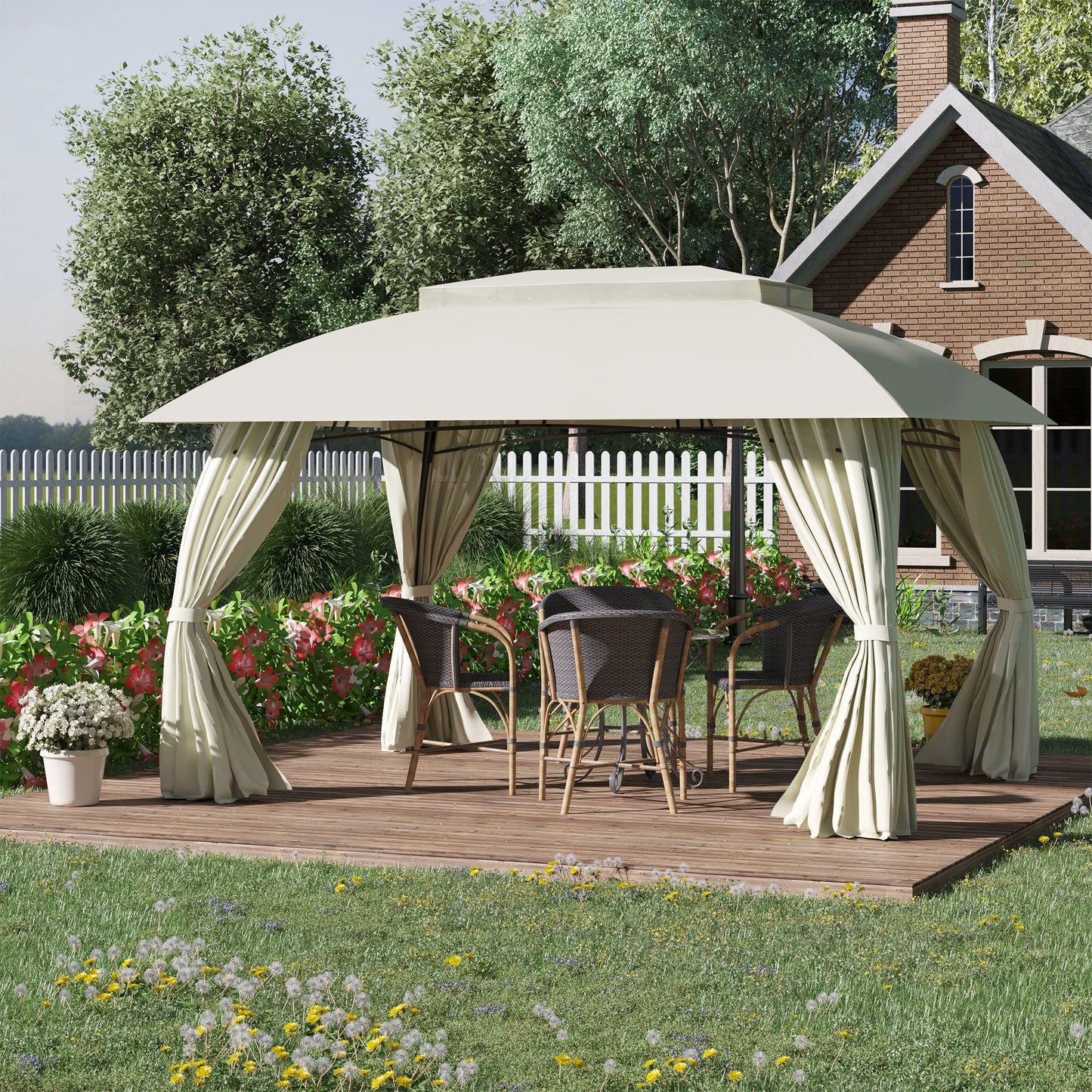 Outdoor Gazebo Canopy with Double Vented Roof - Beige