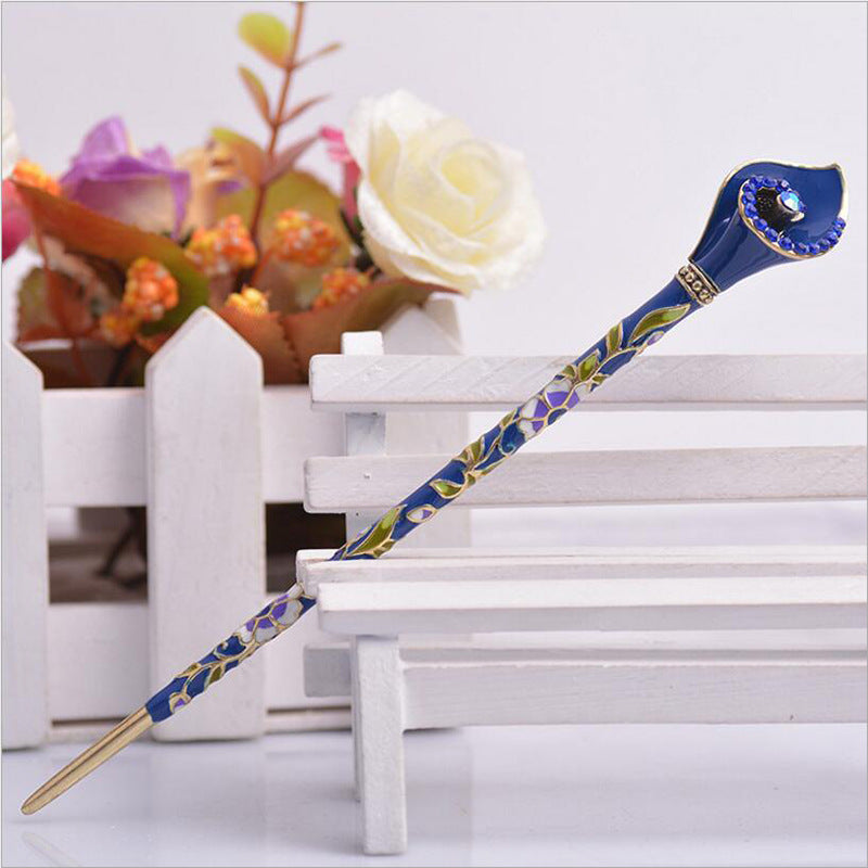 Antique Chinese Cloisonné Hairpin with Flower Design