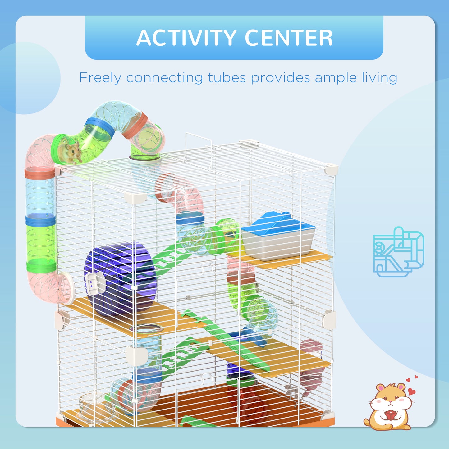 Portable Hamster Cage with Exercise Wheel 5 Tiers Travel Carrier - Orange