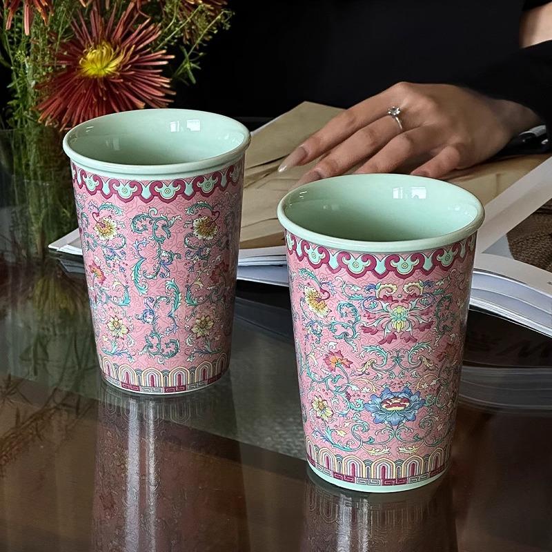 Enamel Glazed Ceramic Mug 370ml Vintage Chinese Style Drinkware