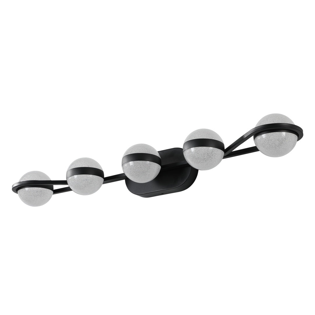 Modern Black 5-Bulb Bathroom Vanity Light with Frosted Glass Shades