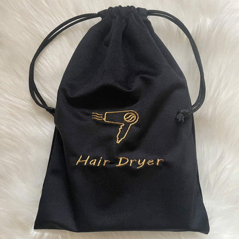 Hair Dryer Storage Bag Travel Flocked Fabric Organizer with Drawstring