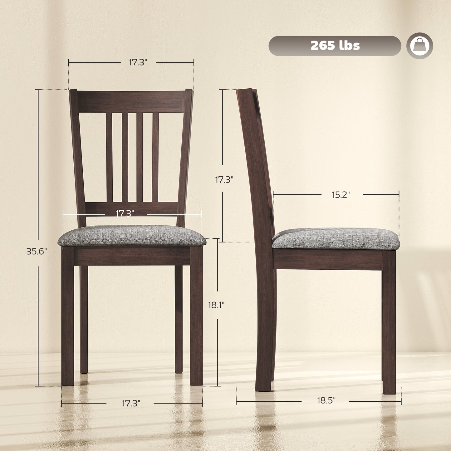 Dining Chairs Set of 2 Linen Upholstered Kitchen with Rubberwood Legs