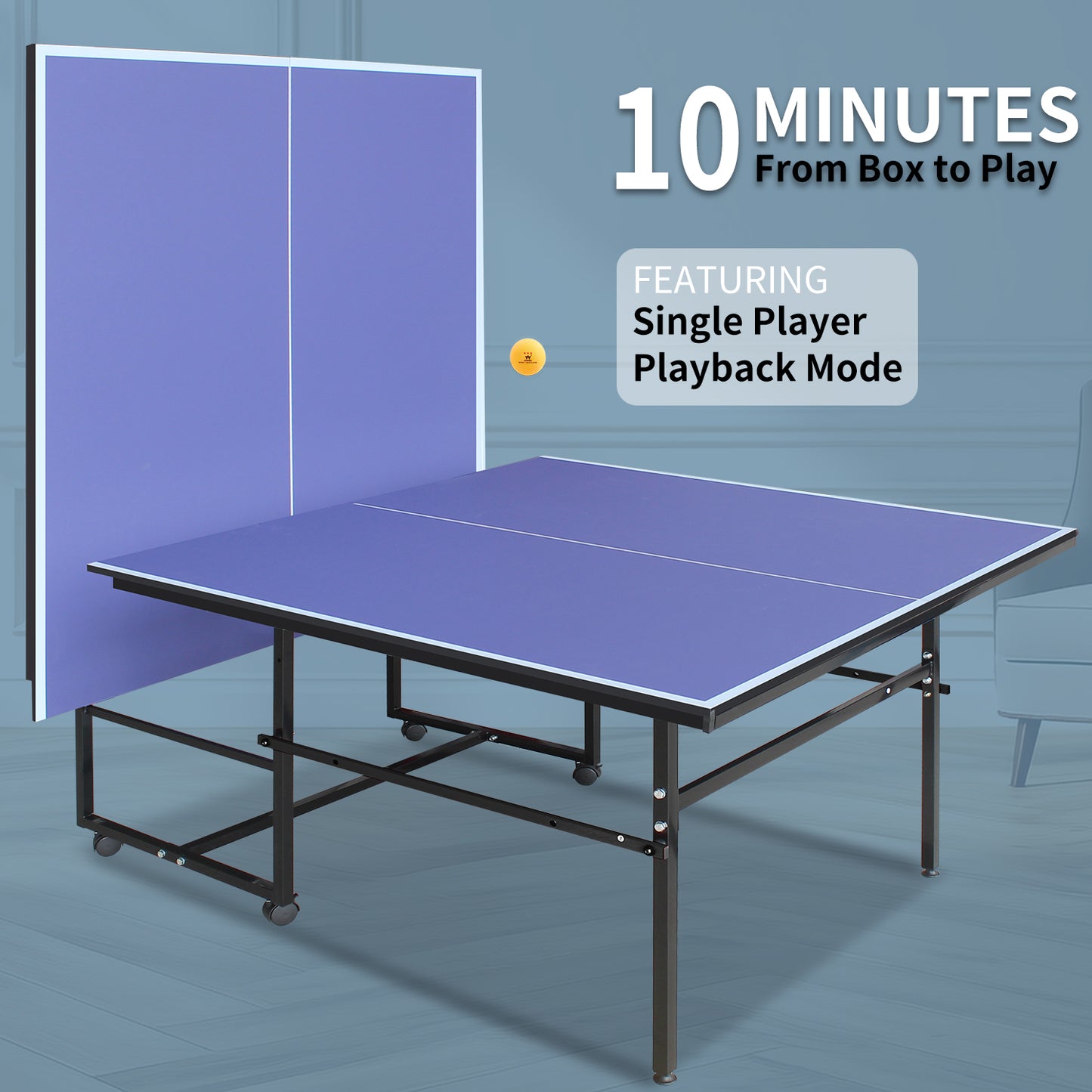 Mid-Size Portable Ping Pong Table Set - 9x4.1ft Blue