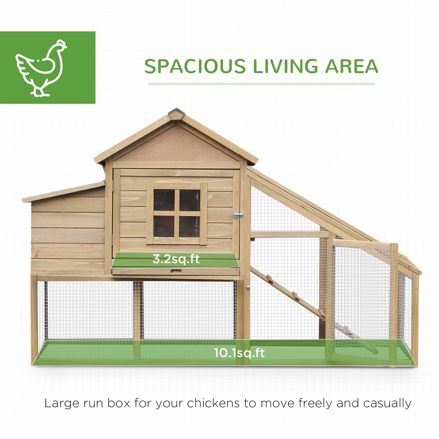 69-Inch Wooden Chicken Coop with Ramp Nesting Box Ventilated Window & Tray