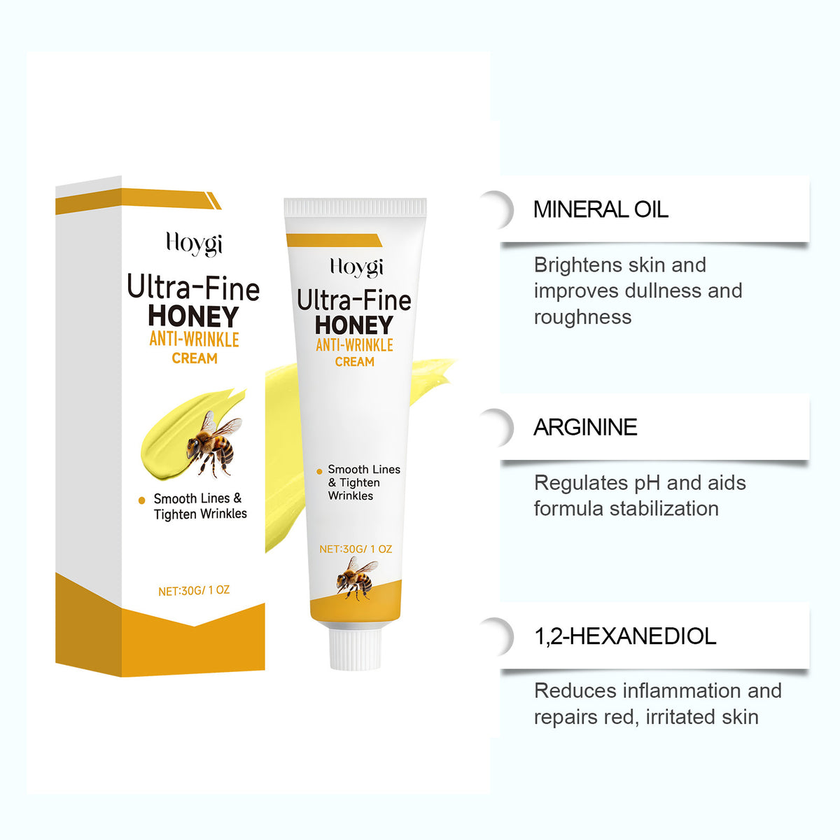 Honey Anti-Wrinkle Face Cream - Collagen & Hyaluronic Acid, 30g