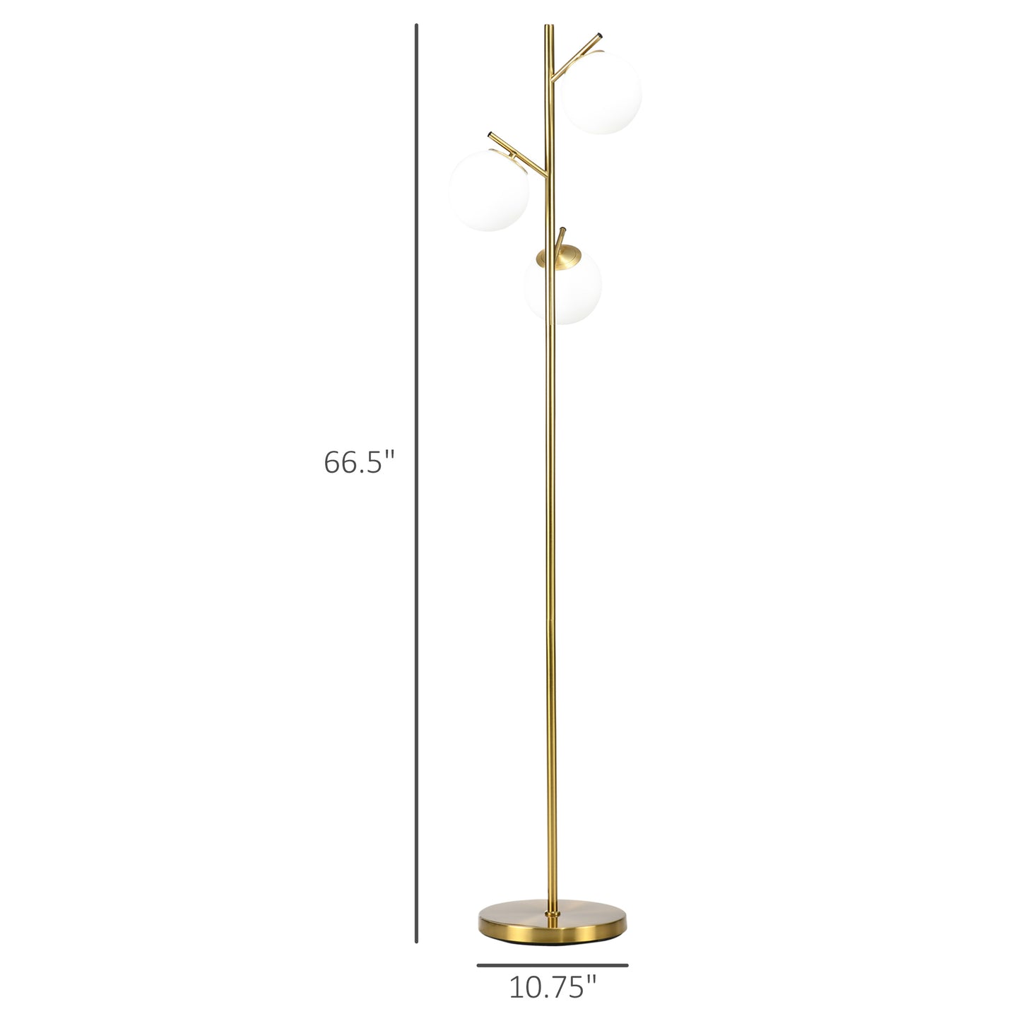 Modern 3-Light Floor Lamp with Globe Shades - Gold Tall Standing Lamp for Living Room