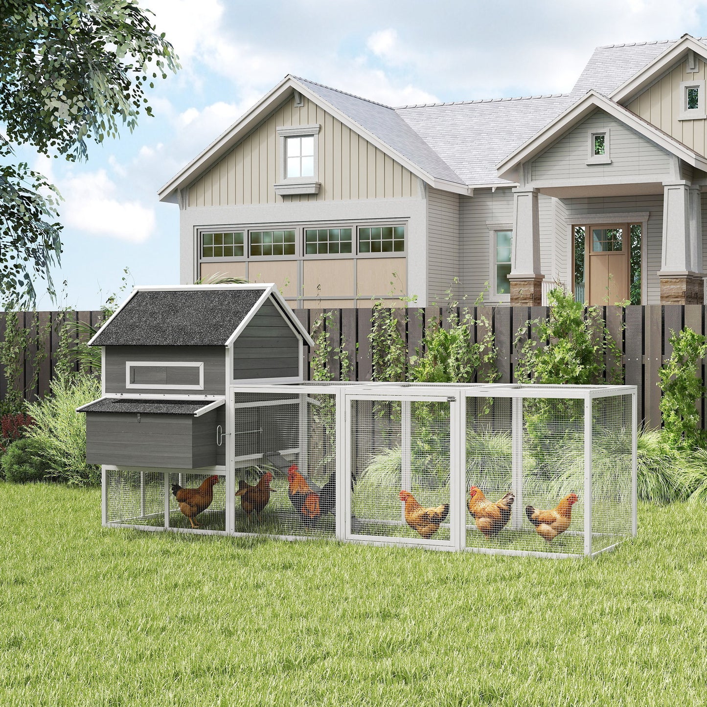 137-Inch Wooden Chicken Coop for 4-6 Chickens - Dark Gray Backyard Poultry House