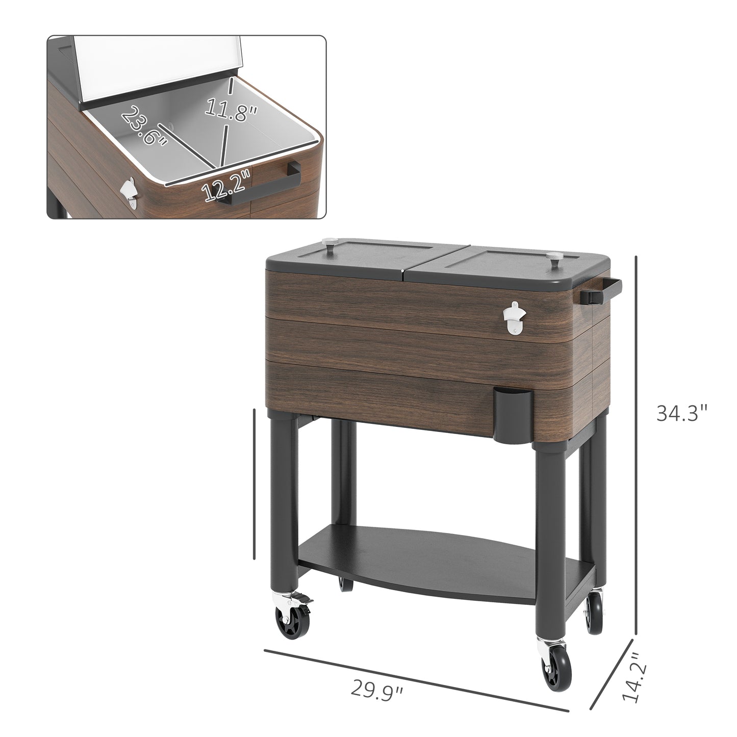 60 Quart Outdoor Cooler Cart with Bottle Opener - Brown
