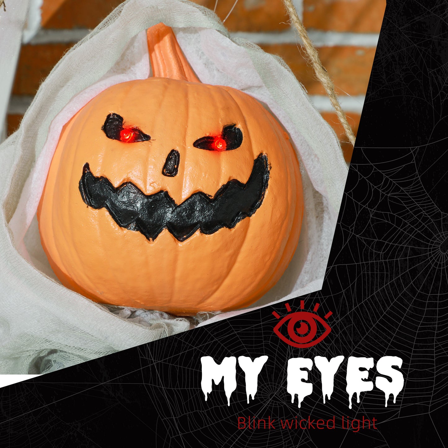 Sound Activated Halloween Pumpkin Ghost Prop with Light Up Eyes