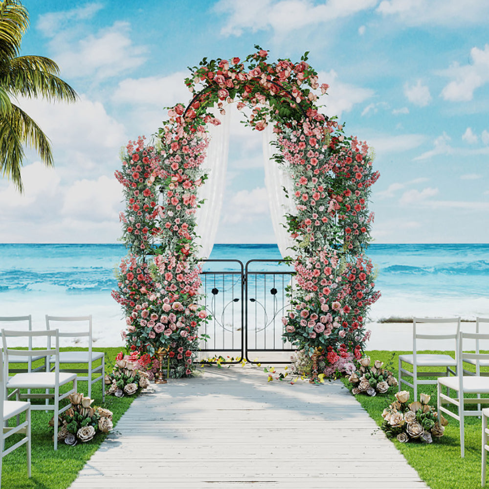 87 Inch Tall Garden Arch with Gate & Planter Shelves - Black
