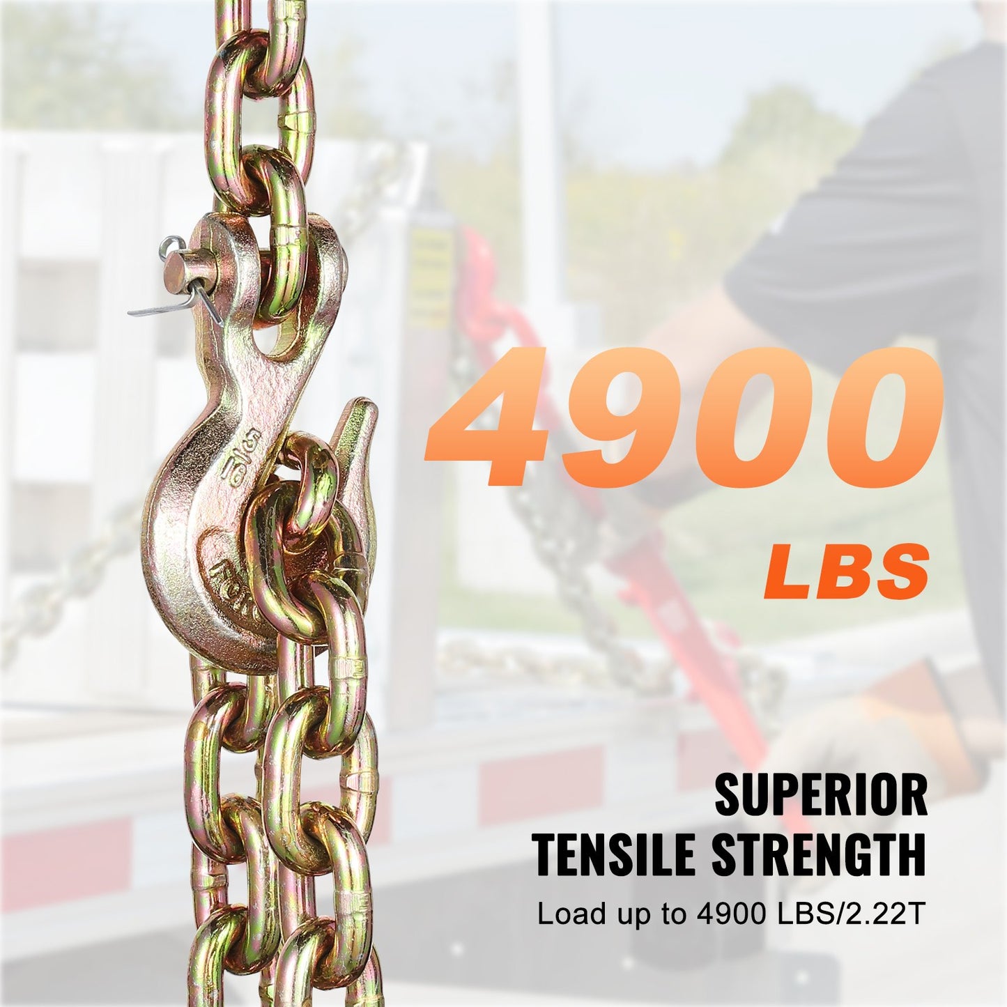 G80 Grade Tow Chain with Hooks - Heavy Duty Tie Down Chain 5/16 x 10.3 ft, 2 Pack