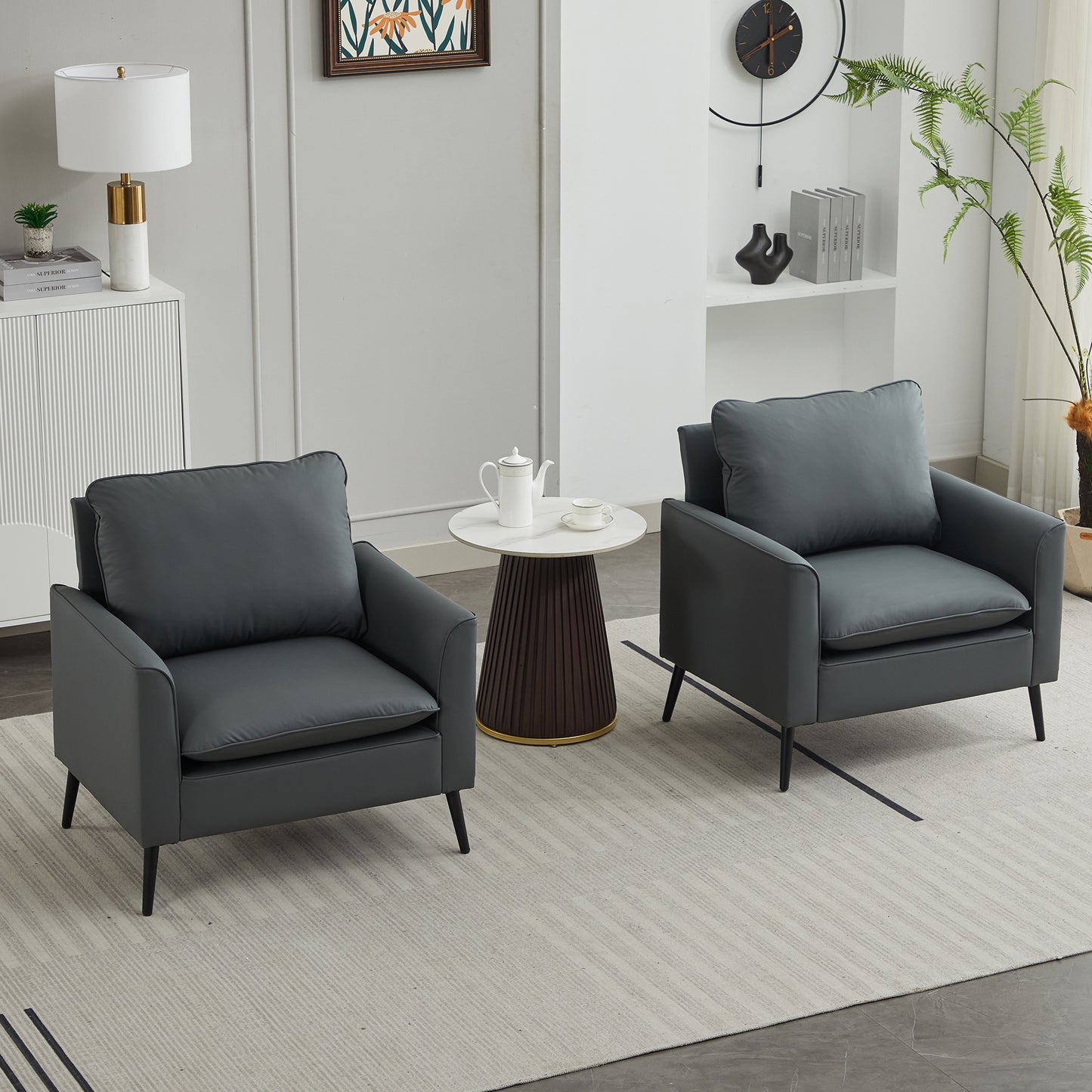 Light Gray Cat Paw Leather Upholstered Sofa - 2PC Set