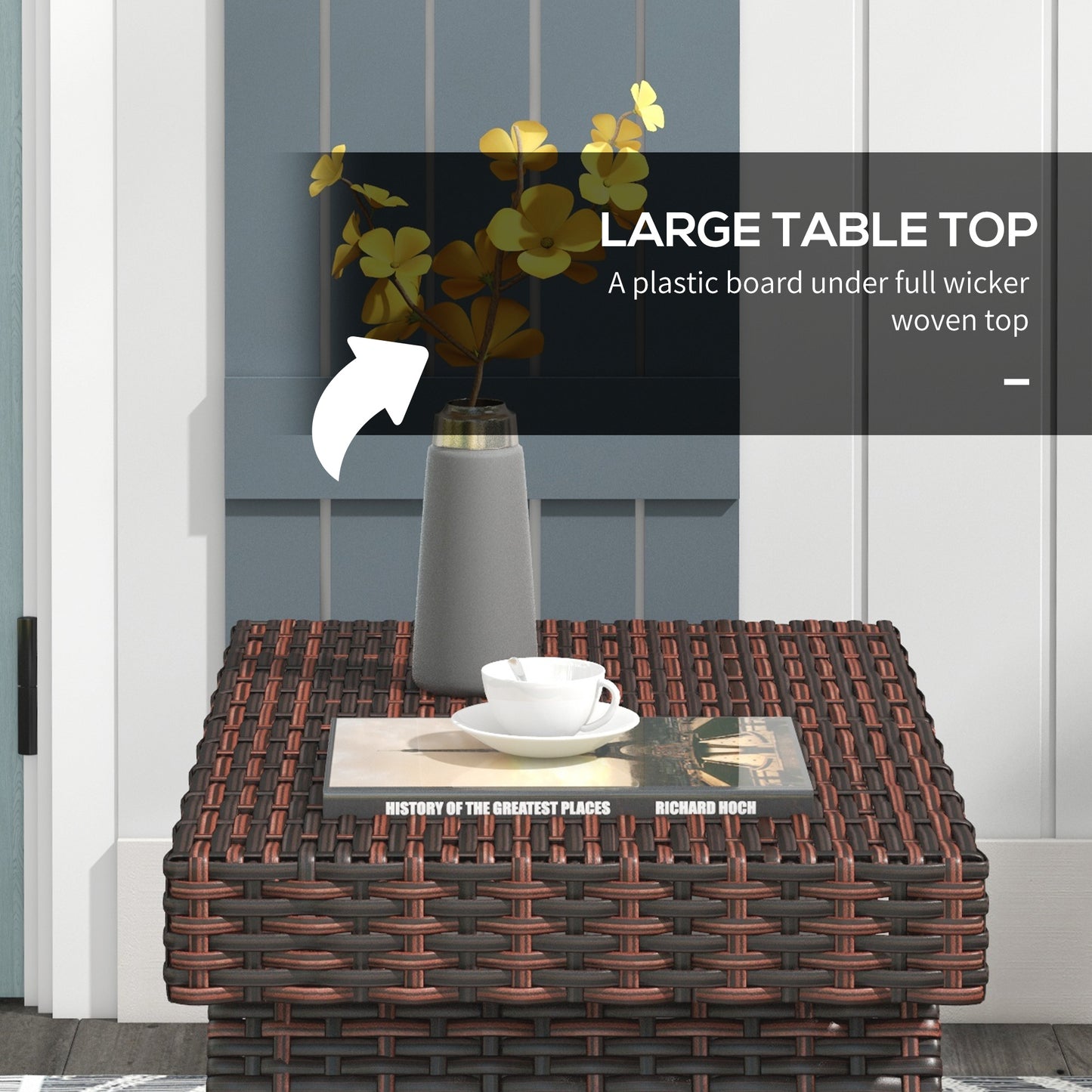 Folding Rattan Side Table - Outdoor Coffee Table, Brown