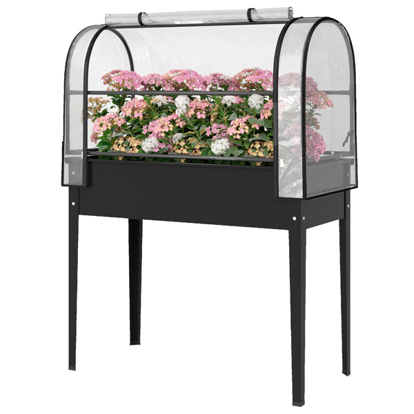 Raised Garden Bed with Mini Greenhouse Cover - Black