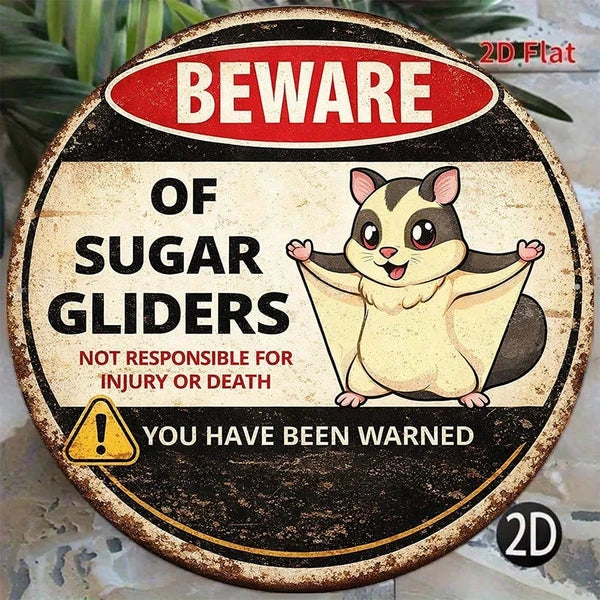 Cute Sugar Glider Warning Sign - 8x8 Inch Retro Plaque