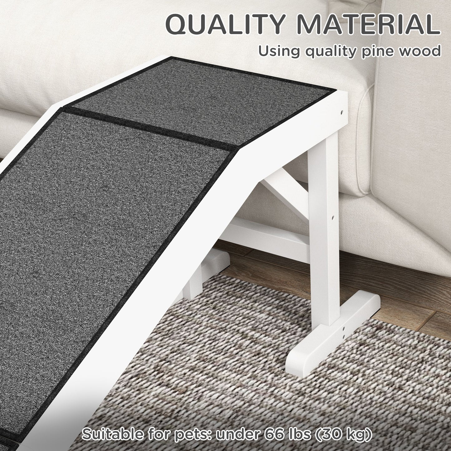60-Inch Pet Ramp for Dogs and Cats with Non-Slip Carpet - White, Durable Wooden Design