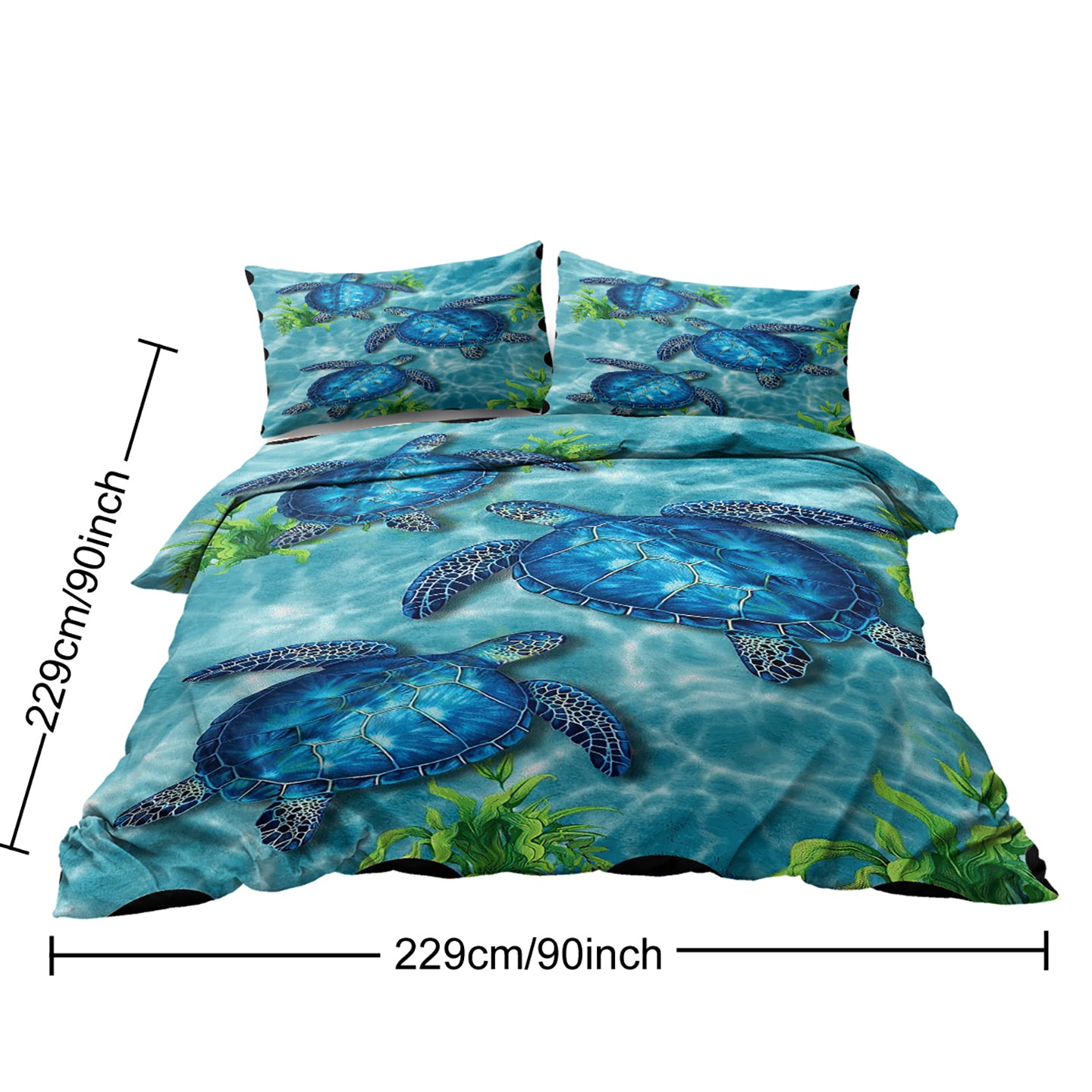 Sea Turtle Pattern Duvet Cover Set - King Size 3 Pieces