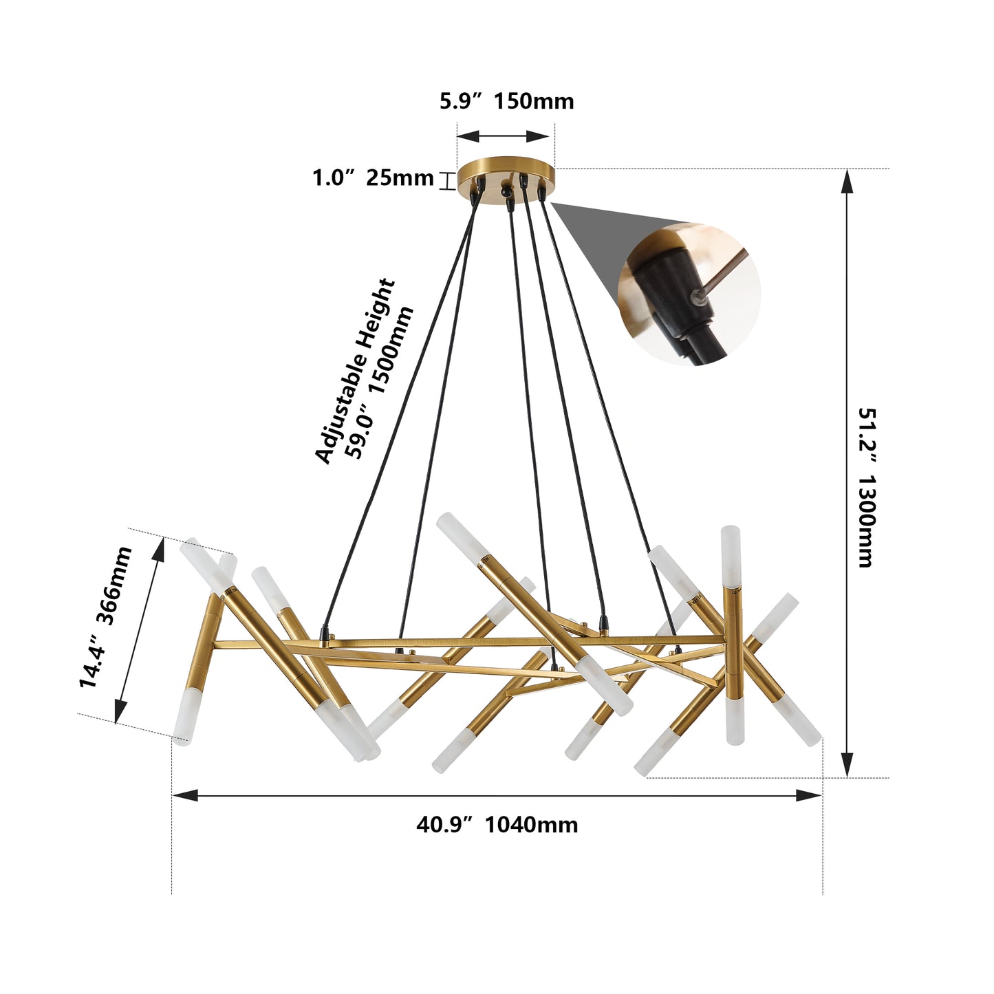 Modern Gold Chandelier Pendant Light Fixture - Adjustable Height
