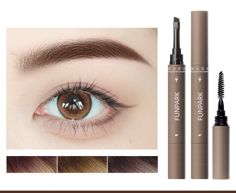 Waterproof Smear-Proof Eyebrow Pencil with Brush - Dark Brown & Gray Brown