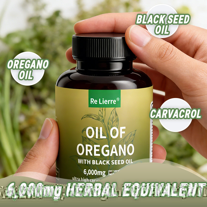 Oregano Oil & Black Seed Oil Capsules - 6000mg Herbal Supplement - 60 Count