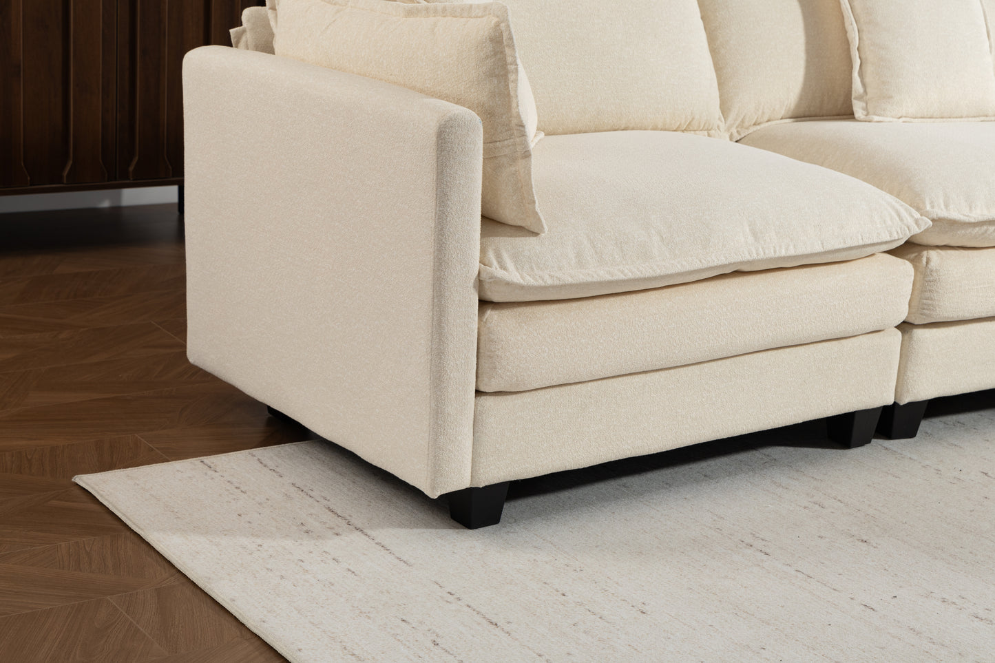 Modern 3-Seat Sectional Sofa with Ottoman - Antique White