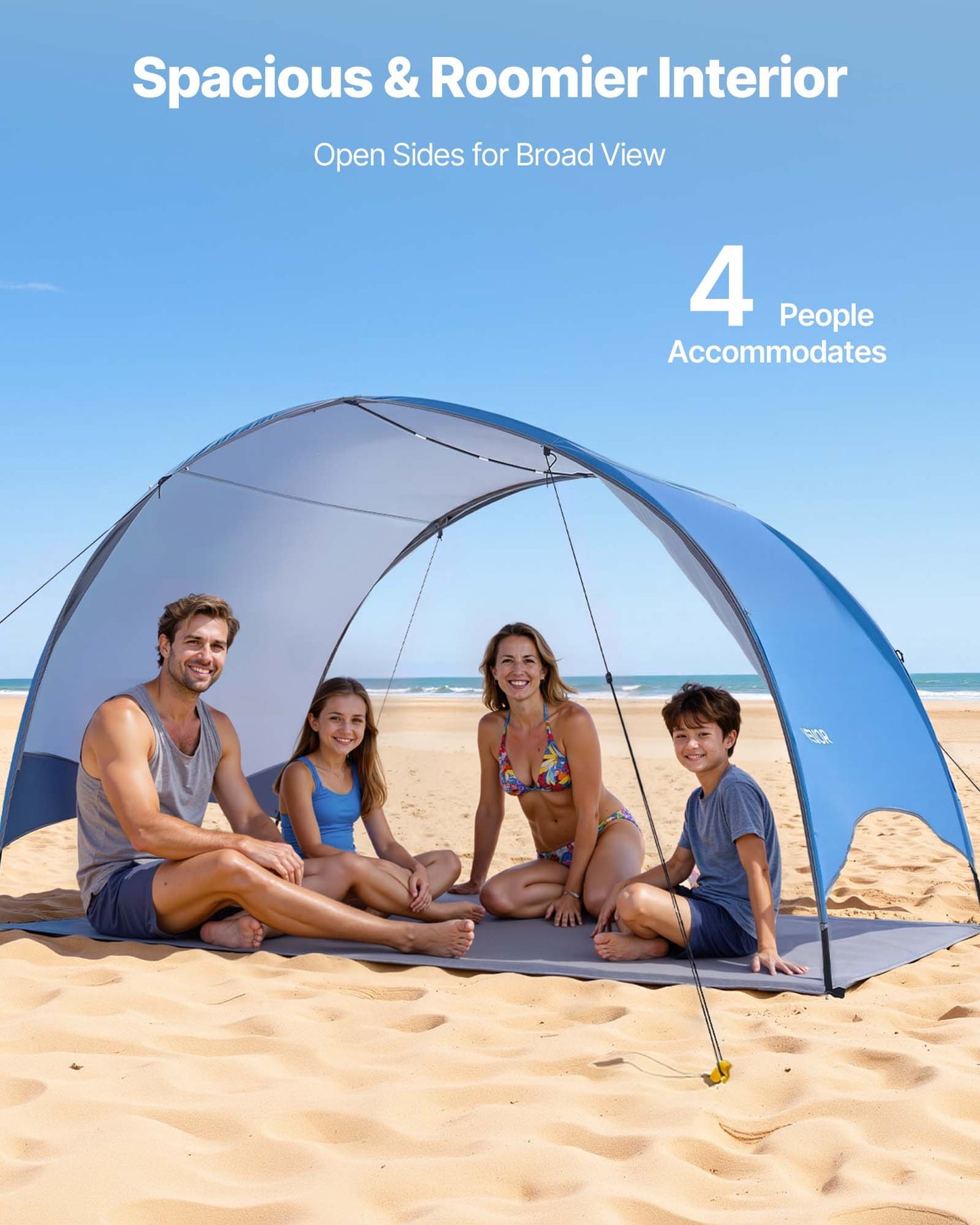 Portable 4-Person Beach Tent Sun Shelter with UPF 50+ & Ground Stakes
