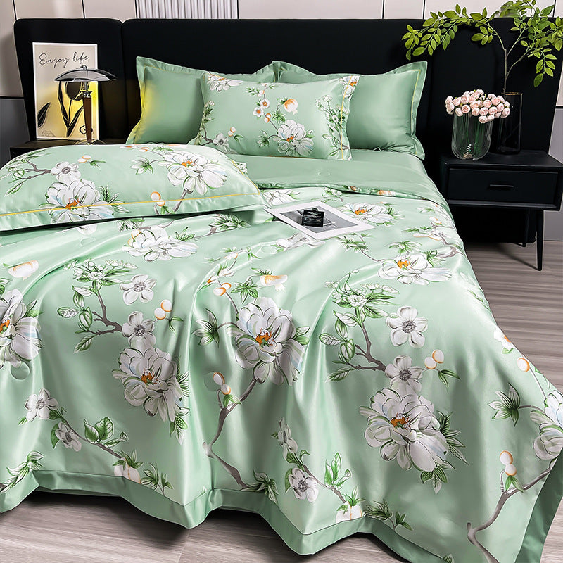Washed Silk Summer Quilt Light Luxury Bedding Set - Multiple Sizes & Patterns