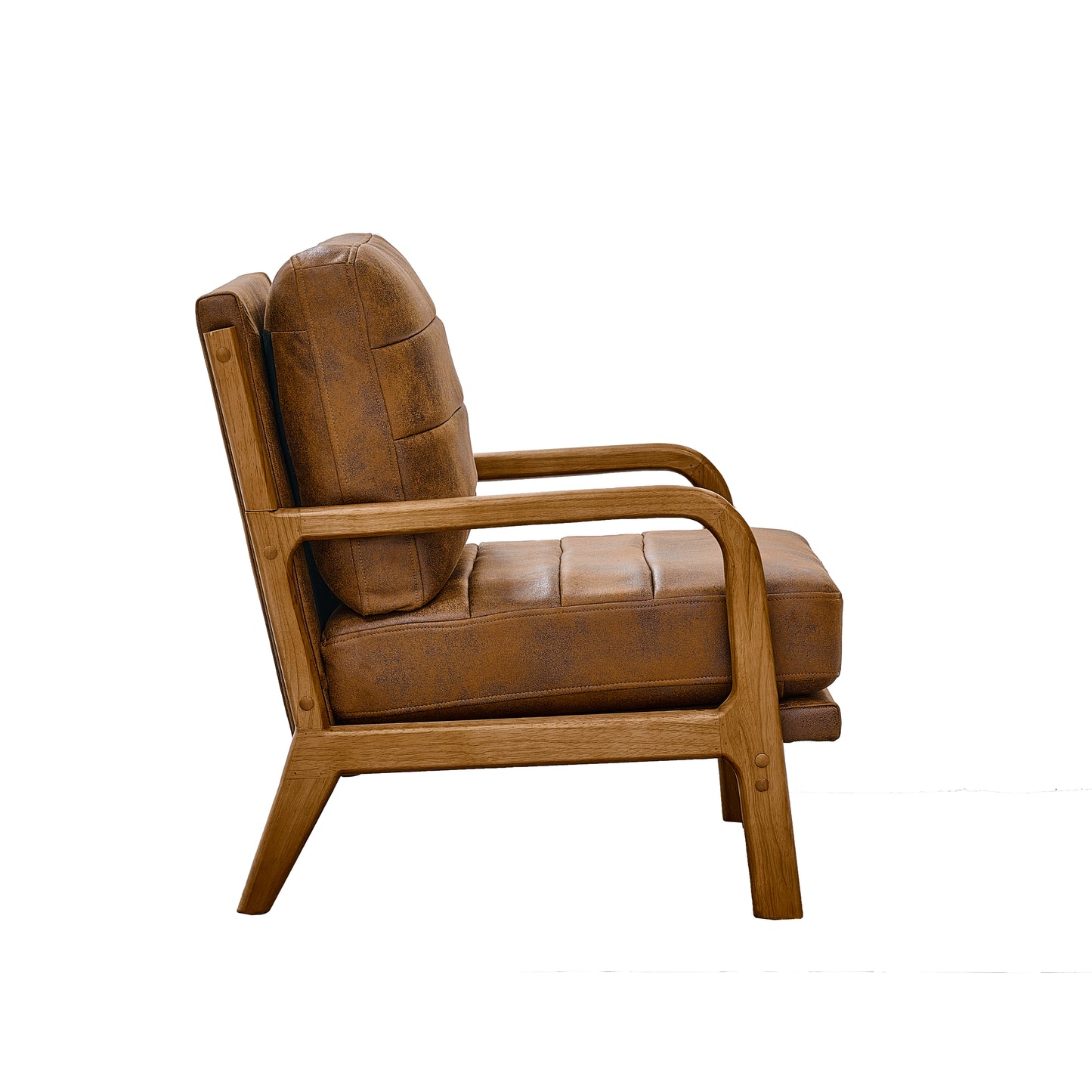 Mid-Century Modern Wood Armchair with Foil Fabric - Light Brown