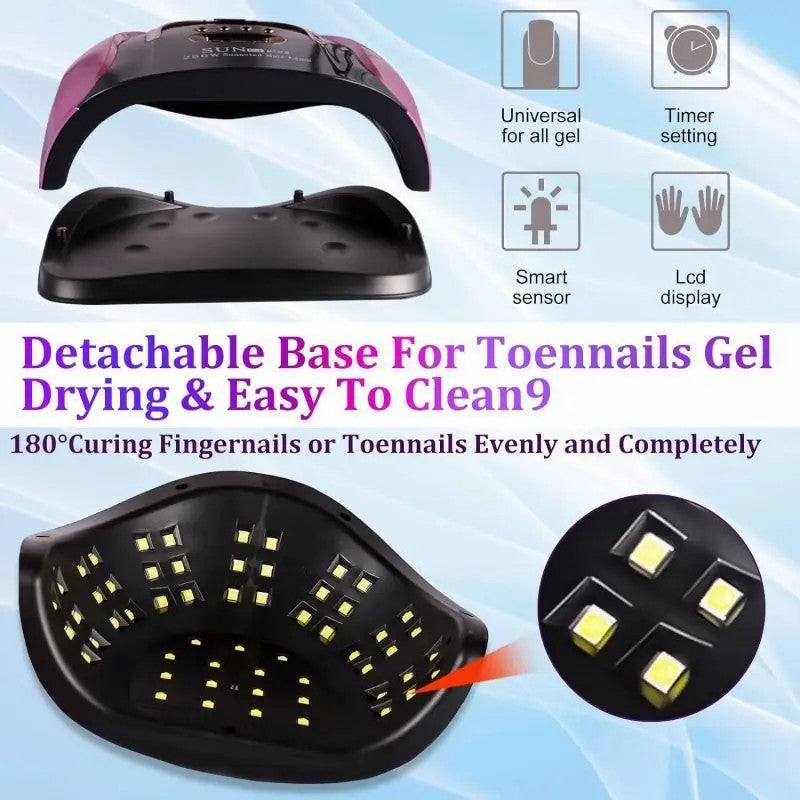 256W High-Power UV LED Nail Lamp with Smart Timer & Sensor - White