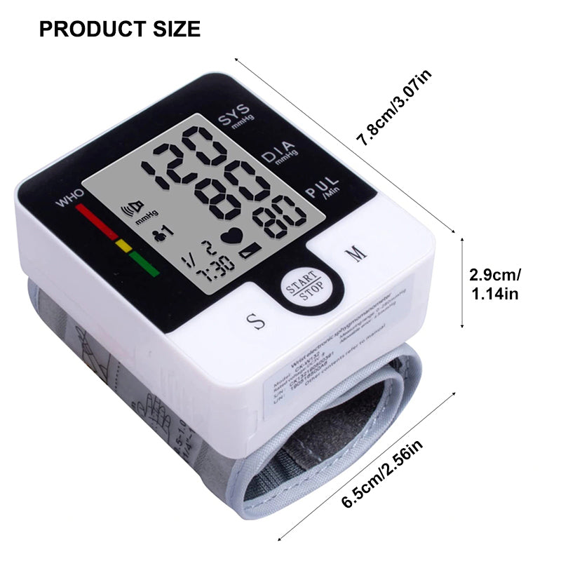 Automatic Wrist Blood Pressure Monitor - Portable Digital Heart Rate Tracker
