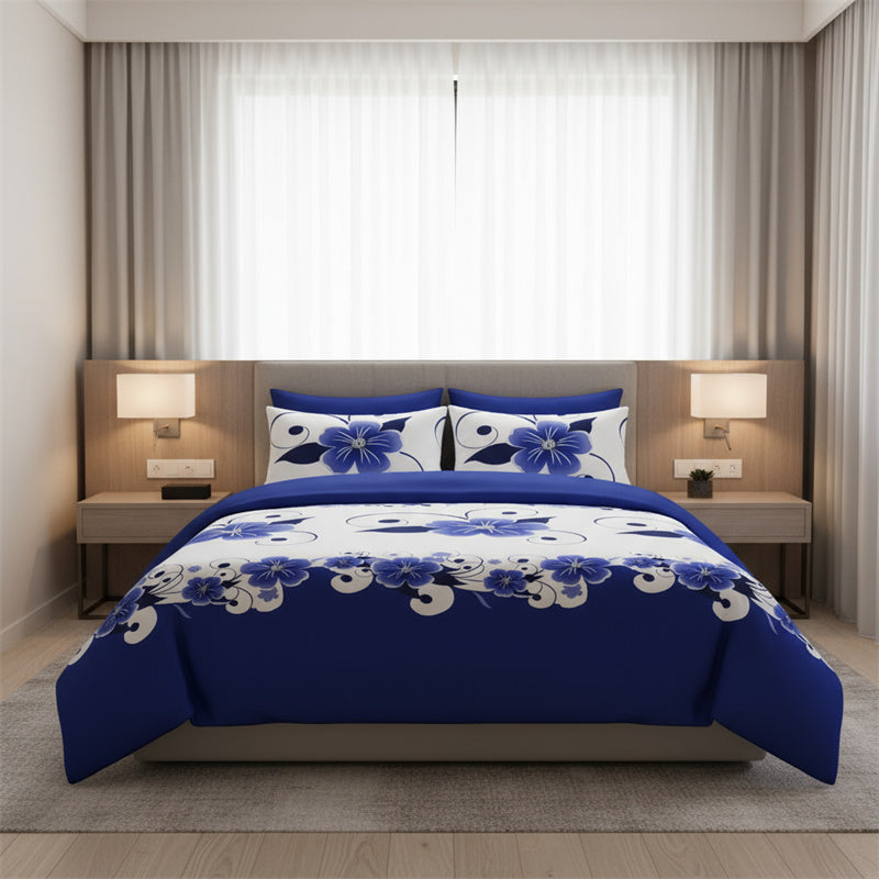Blue & White Floral Duvet Cover Set - Heavyweight Microfiber