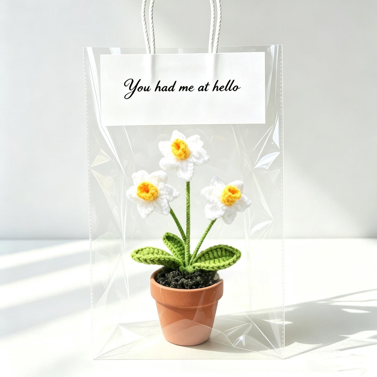Handmade Yarn Flower Pot Ornaments - Various Styles for Home & Garden Decor