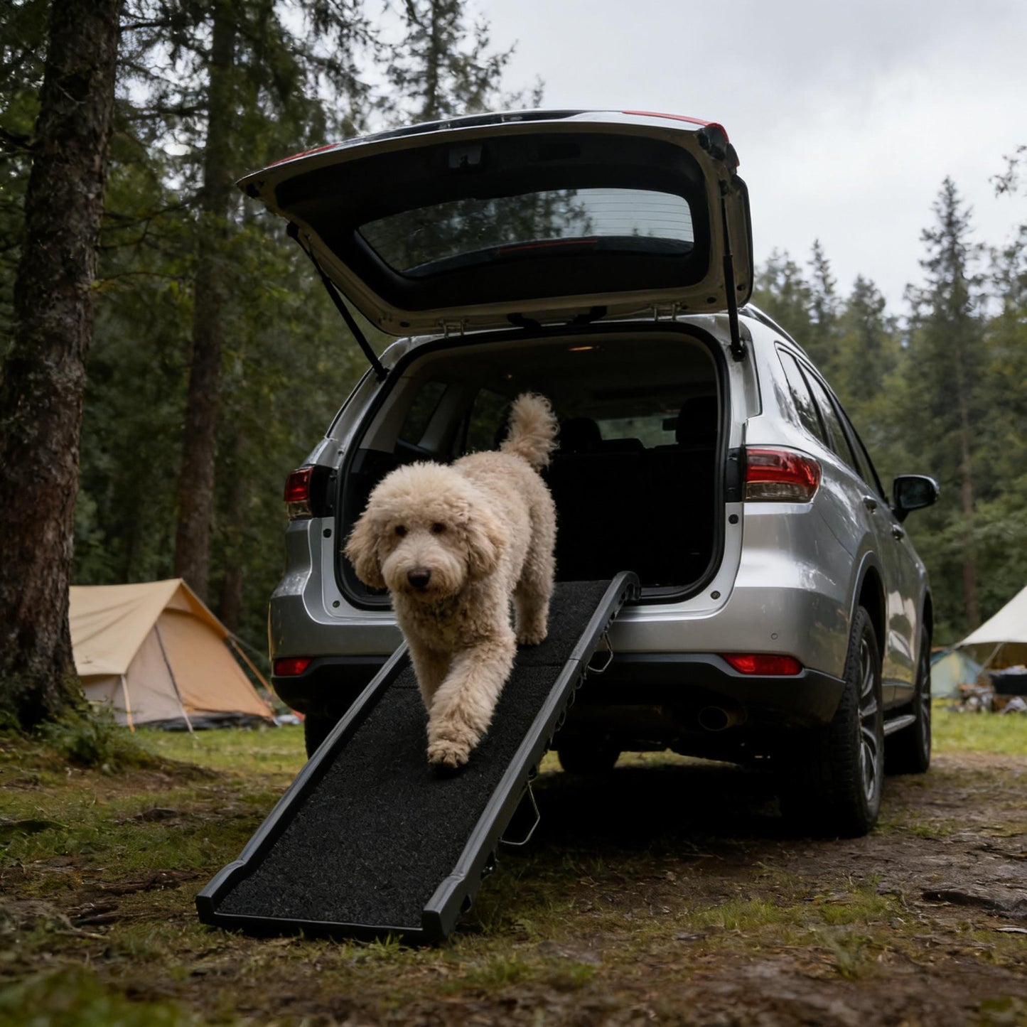 Foldable Dog Ramp for Vehicles and Beds - Gentle Slope, Non-Slip Surface, Black