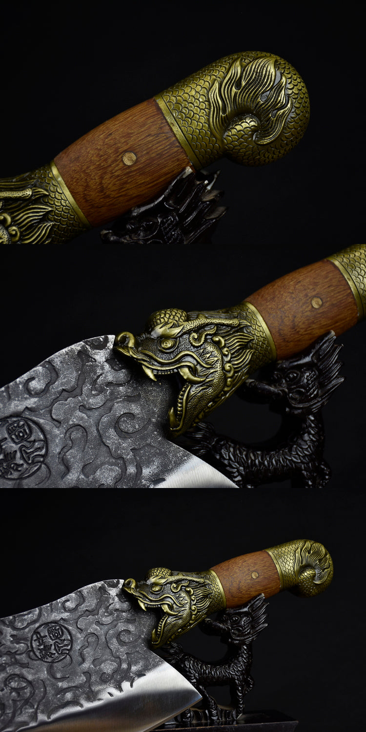 Bone Handle Chopping Knife with Copper Alloy Blade - Silver 33cm