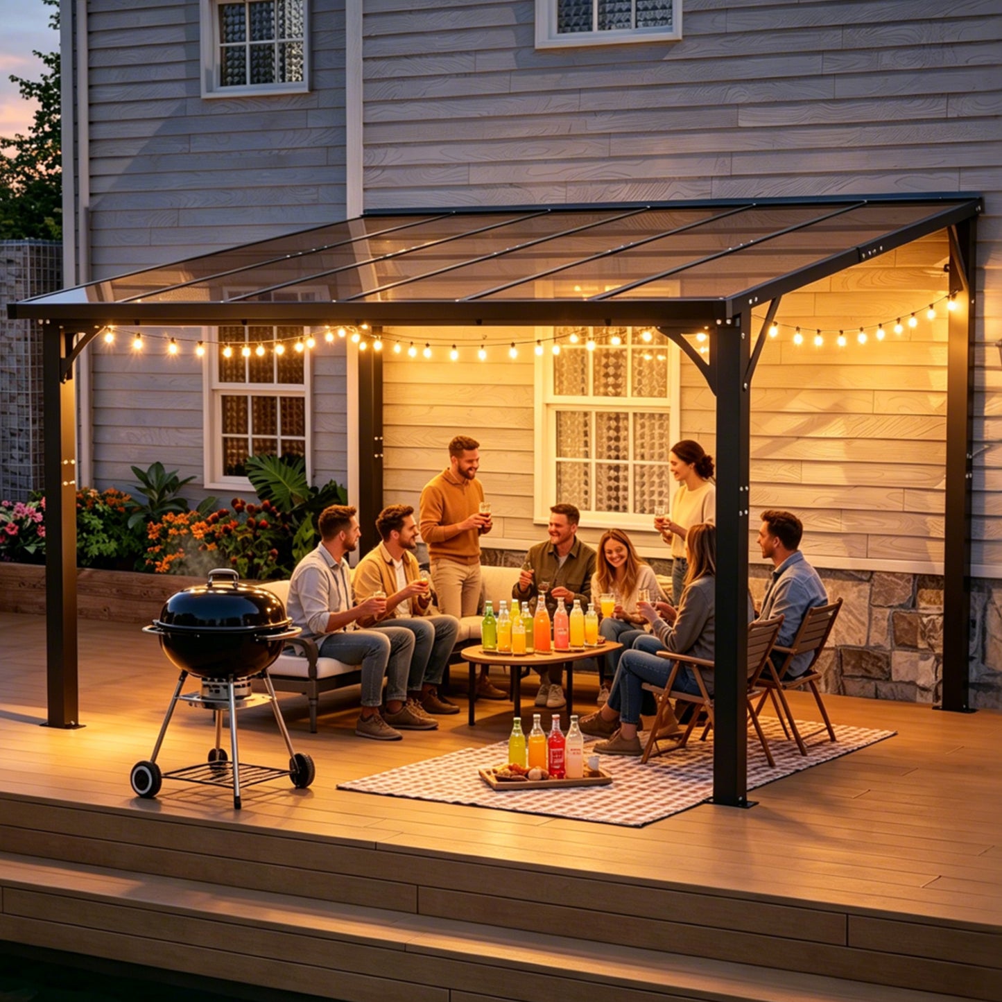 12x10 FT Hardtop Gazebo with Tinted Roof - Brown