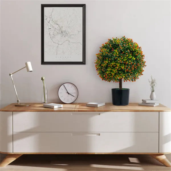 22" Artificial Topiary Ball Tree Set - 2-Pack with Orange Fruits