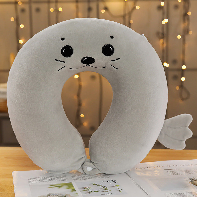Cartoon Memory Cotton U-Shaped Cervical Pillow - Adjustable Colors