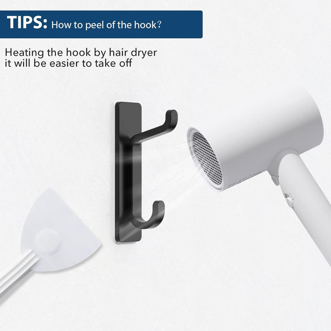 Heavy Duty Adhesive Wall Hooks 4 Pack - Black, 13LB Hold, Double Hook Design