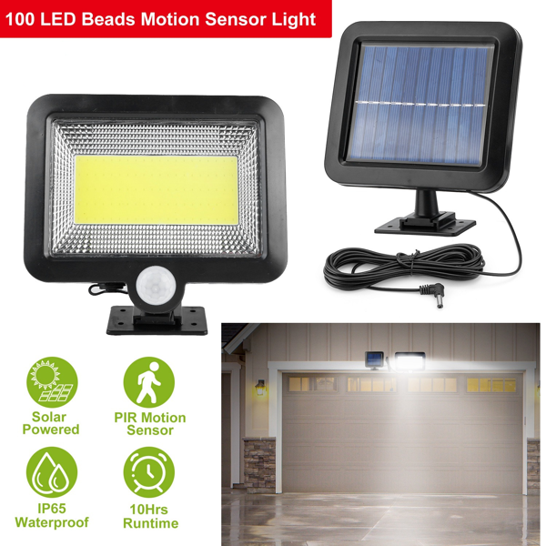 Outdoor Solar Wall Light with Motion & Light Sensor - IP65 Waterproof, 100 LEDs, Rotatable Panel, 16.4ft Cable for Garden, Patio, Garage