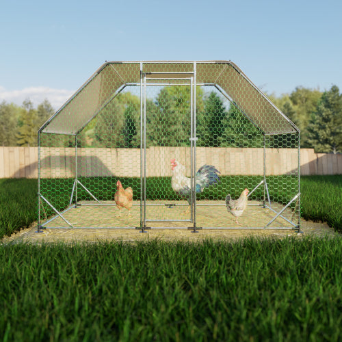 Large Walk-In Chicken Coop with Waterproof Cover - Metal Poultry Run 9.94 ft x 6.46 ft x 6.36 ft