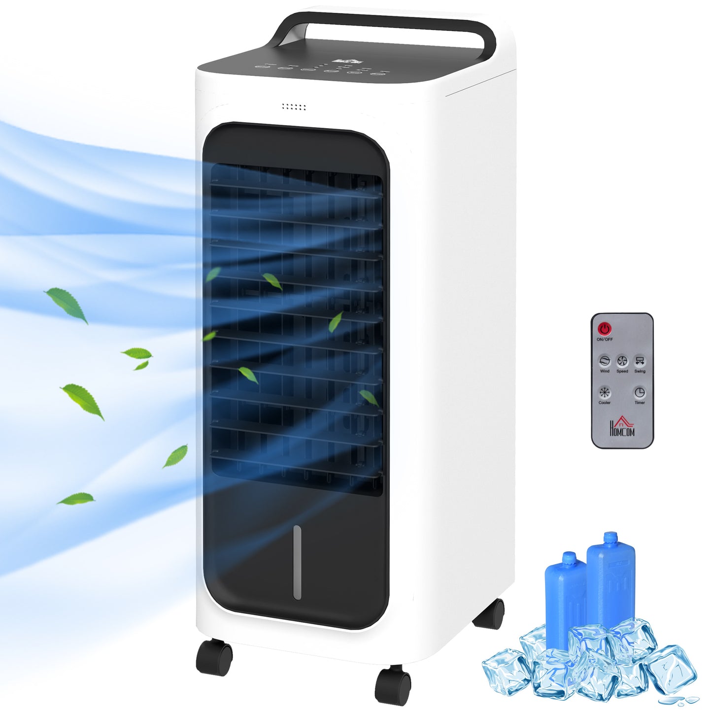 Room Air Cooler with Ice Packs, Remote & Timer - White, 330x305x680mm
