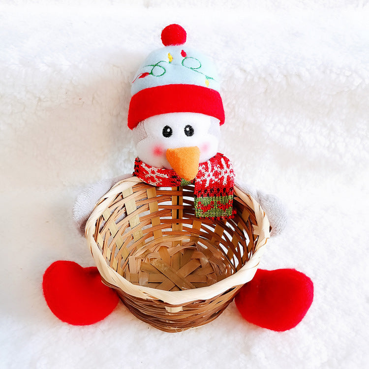 Christmas Decoration Storage Basket with Santa Snowman Elk Candy Holder