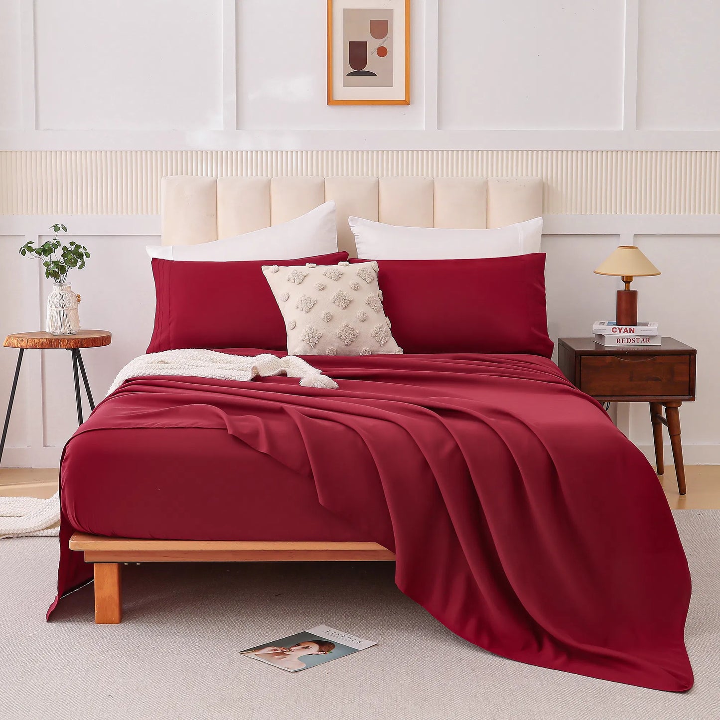Four-Piece Bedding Set - Cloud-Like Comfort, Wine Red