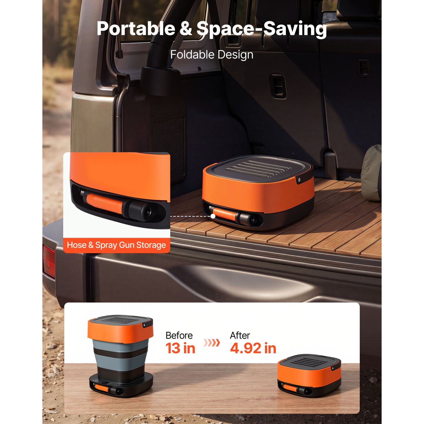 Portable Cordless Pressure Washer with 2.64 Gal Tank, 109 Max PSI, 3 Nozzles, Hose & Brushes