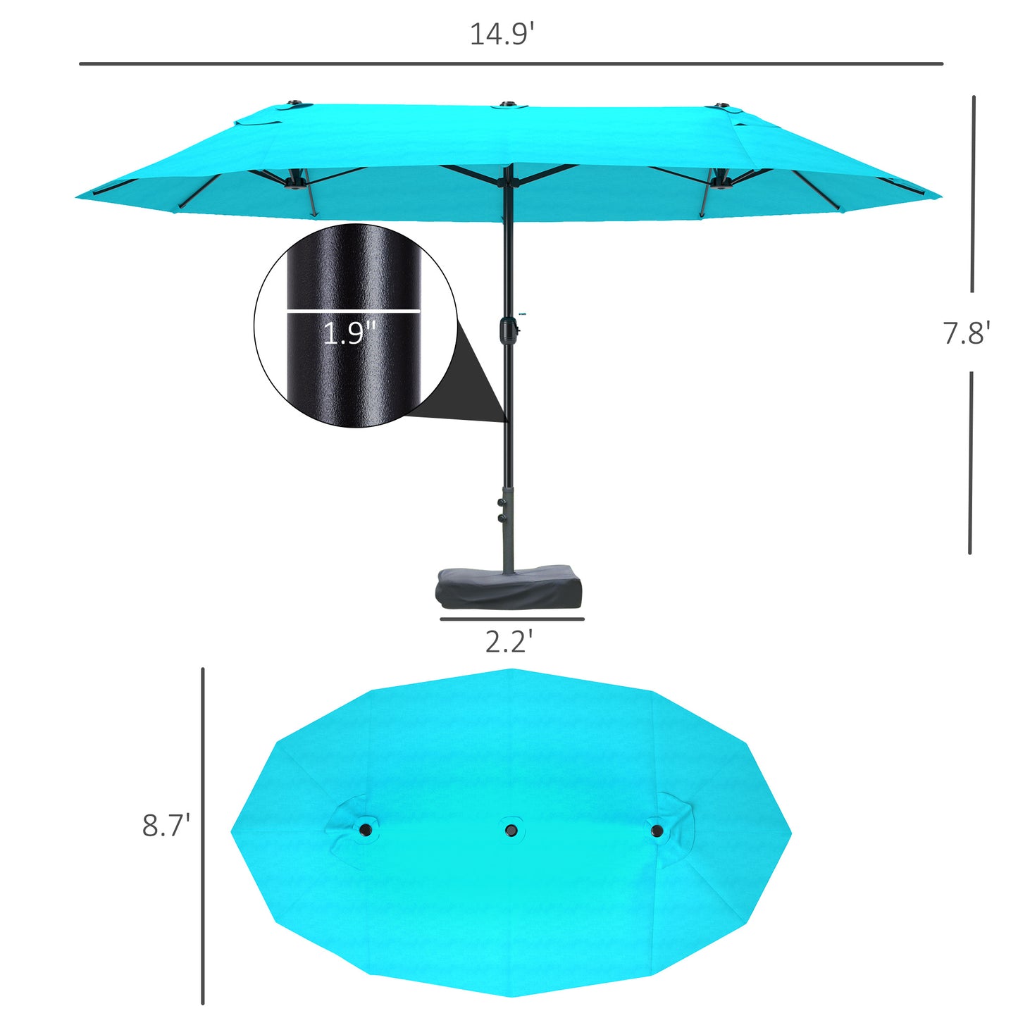 15' Double-Sided Patio Umbrella with Crank - Blue