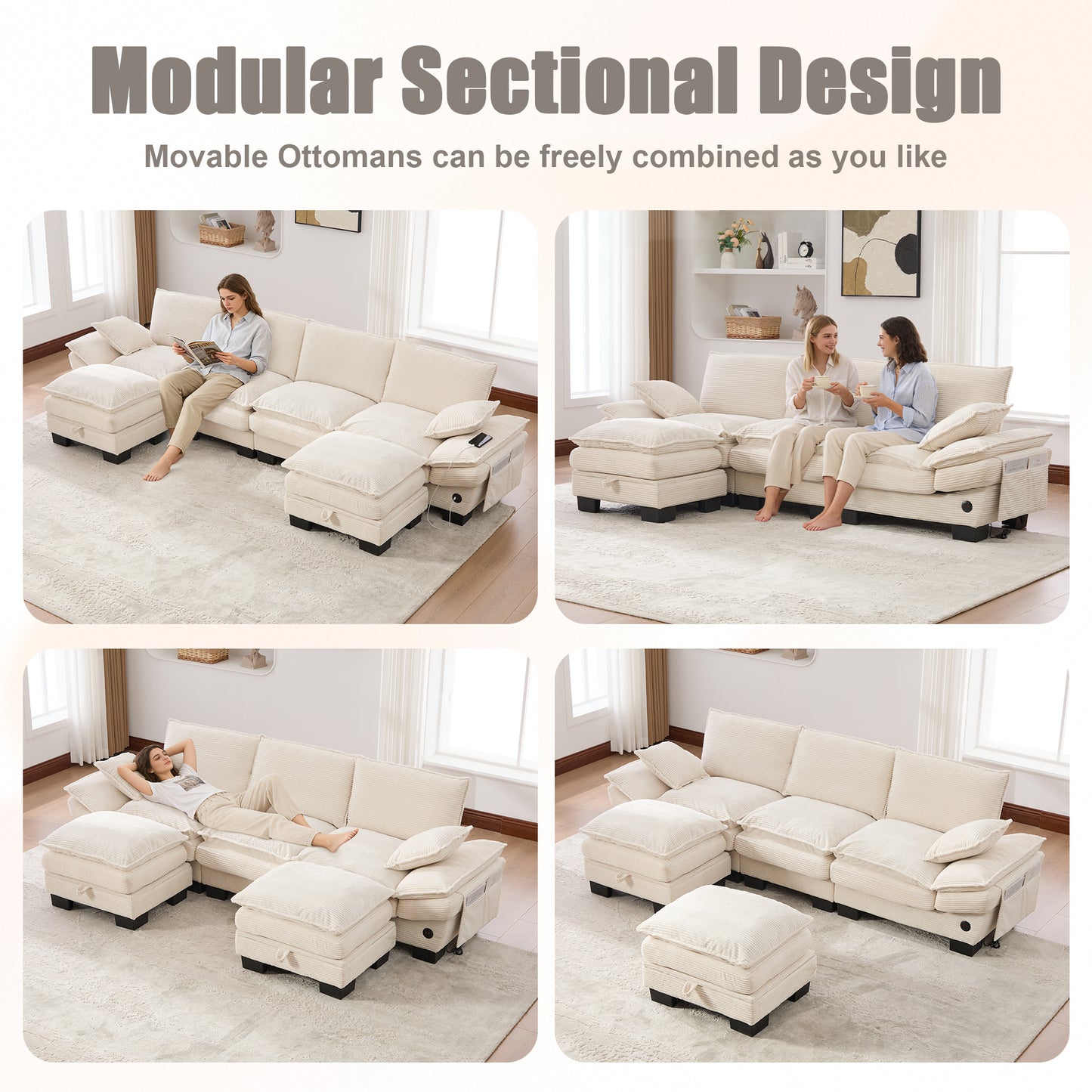 Modular Cloud Sofa - Comfy Corduroy Sectional for Living Room